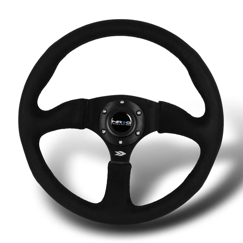 NRG 14" 350mm 6-Bolt Hole Premium Black Suede Grip With Aluminum Finished 3-Spoke 3 Inch Deep Dish Steering Wheel RST-023MB-SA -Black Spoke - Image 4