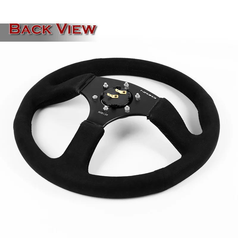 NRG 14" 350mm 6-Bolt Hole Premium Black Suede Grip With Aluminum Finished 3-Spoke 3 Inch Deep Dish Steering Wheel RST-023MB-SA -Black Spoke - Image 5