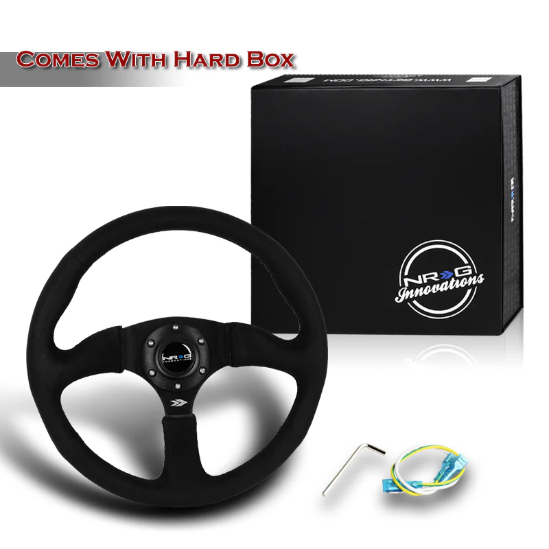 NRG 14" 350mm 6-Bolt Hole Premium Black Suede Grip With Aluminum Finished 3-Spoke 3 Inch Deep Dish Steering Wheel RST-023MB-SA -Black Spoke - Image 6