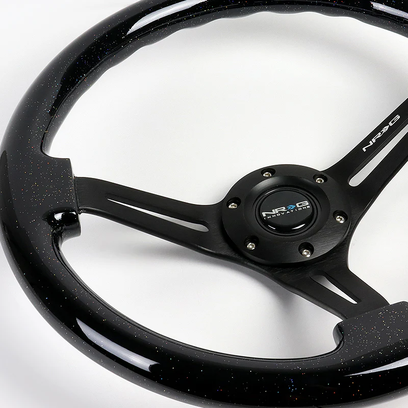 NRG 14" 350mm 6-Bolt Hole Sparkle Black Wood Grip With Aluminum Finished 3-Spoke 3 Inch Deep Dish Steering Wheel RST-018BSB-BK -Black Spoke - Image 3