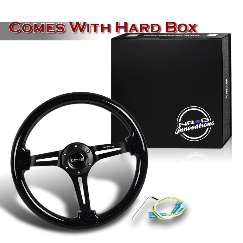 NRG 14" 350mm 6-Bolt Hole Sparkle Black Wood Grip With Aluminum Finished 3-Spoke 3 Inch Deep Dish Steering Wheel RST-018BSB-BK -Black Spoke - Image 5
