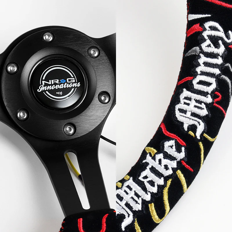NRG 14" 350mm Ryan Litteral 6-Bolt Hole V3 Black Suede Grip With Aluminum Finished 3-Spoke 3 Inch Deep Dish Steering Wheel RST-018MB-RLB -Black Spoke - Image 3