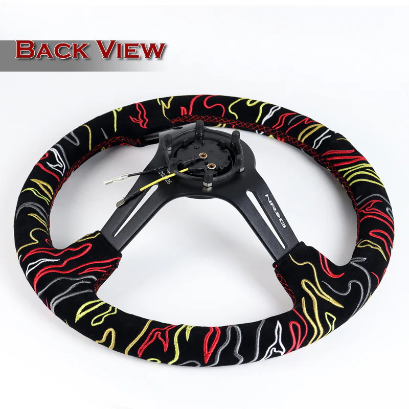 NRG 14" 350mm Ryan Litteral 6-Bolt Hole V3 Black Suede Grip With Aluminum Finished 3-Spoke 3 Inch Deep Dish Steering Wheel RST-018MB-RLB -Black Spoke - Image 5