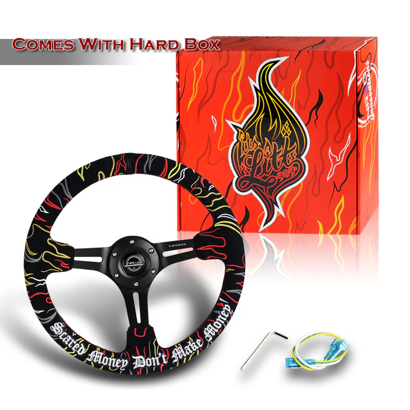 NRG 14" 350mm Ryan Litteral 6-Bolt Hole V3 Black Suede Grip With Aluminum Finished 3-Spoke 3 Inch Deep Dish Steering Wheel RST-018MB-RLB -Black Spoke - Image 6