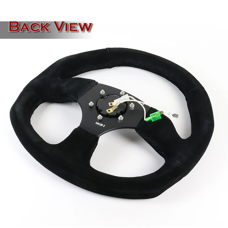NRG Racing Style 13" 320mm 6-Bolt Hole Black Suede Grip With Aluminum Finished 3-Spoke Black Center Steering Wheel RST-009S -Black Stitch - Image 4