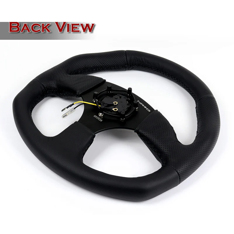 NRG Racing Style 14" 350mm 6-Bolt Hole Black Leather Grip With Aluminum Finished 3-Spoke Black Center Steering Wheel RST-009R -Black Stitch - Image 5