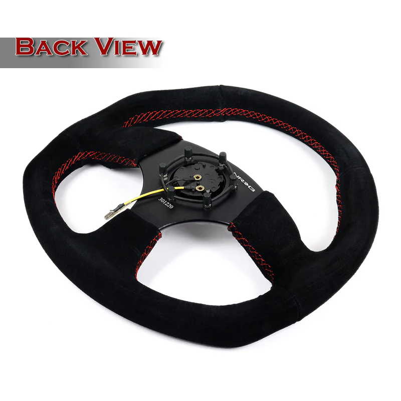 NRG Racing Style 14" 350mm 6-Bolt Hole Black Suede Grip With Aluminum Finished 3-Spoke Black Center Steering Wheel RST-009S-RS -Red Stitch - Image 5