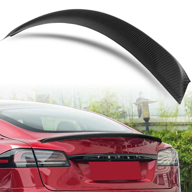 OE-Style Rear Trunk Lip Spoiler Wing For 2012-2024 Tesla Model S -Matte Carbon Fiber - Image 5
