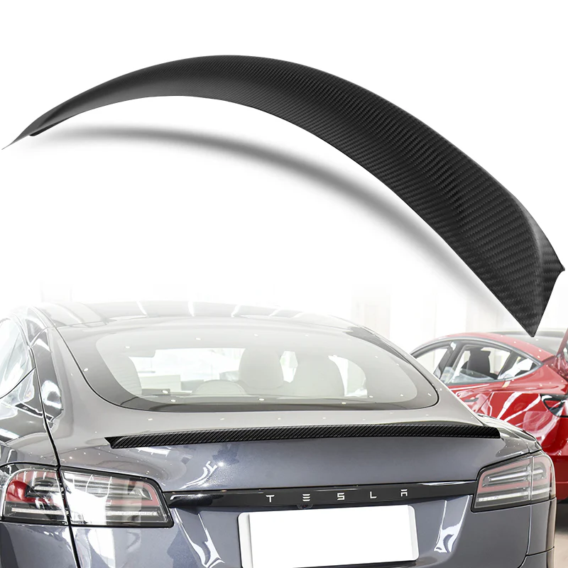 OE-Style Rear Trunk Lip Spoiler Wing For 2012-2024 Tesla Model S -Matte Carbon Fiber - Image 6