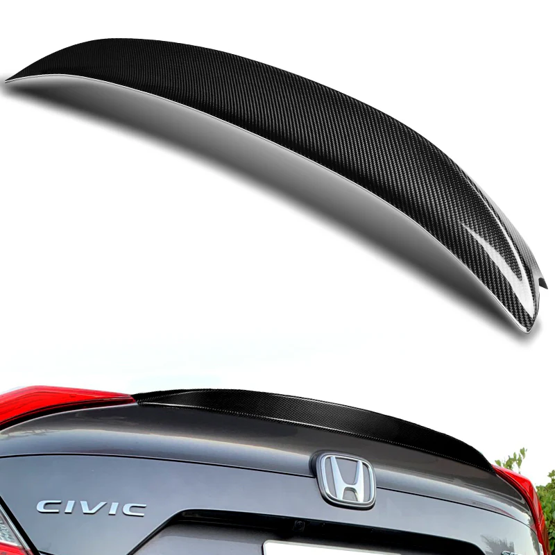 P-Style Rear Trunk Lip Duckbill Spoiler Wing For 2016-2021 Honda Civic X 4-DR / Sedan -Real Carbon Fiber - Image 5