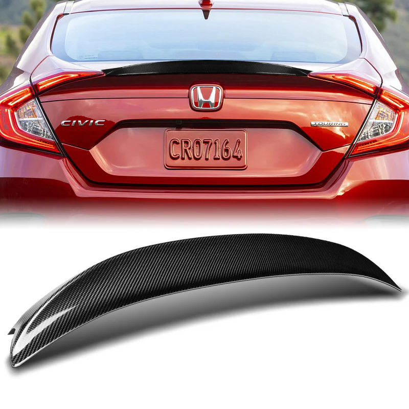 P-Style Rear Trunk Lip Duckbill Spoiler Wing For 2016-2021 Honda Civic X 4-DR / Sedan -Real Carbon Fiber - Image 6