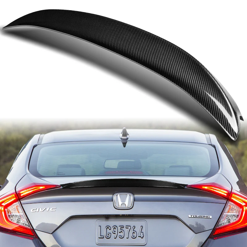 P-Style Rear Trunk Lip Duckbill Spoiler Wing For 2016-2021 Honda Civic X 4-DR / Sedan -Real Carbon Fiber - Image 7