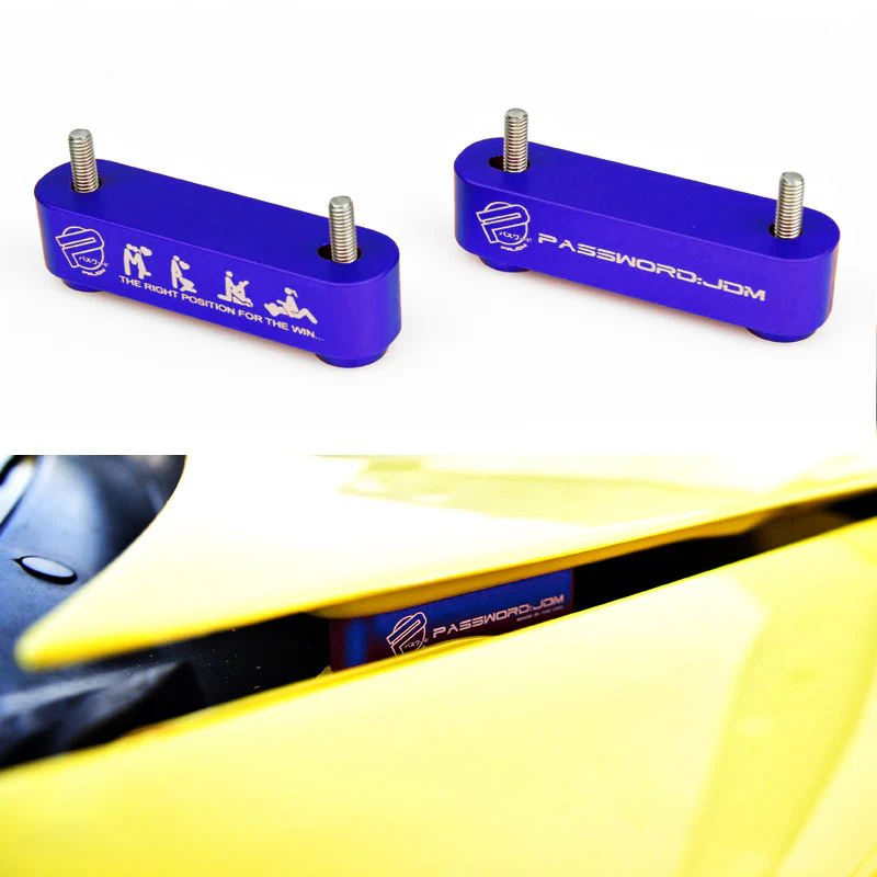 Password JDM Blue Combo Hood Vent Spacer Risers with Keychain For 90-01 Integra 88-15 Civic - Image 4