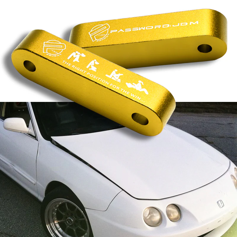 Password JDM Gold Combo Hood Vent Spacer Risers with Keychain For 90-01 Integra 88-15 Civic - Image 5