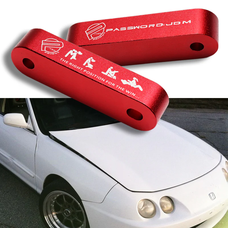 Password JDM Red Combo Hood Vent Spacer Risers with Keychain For 90-01 Integra 88-15 Civic - Image 3