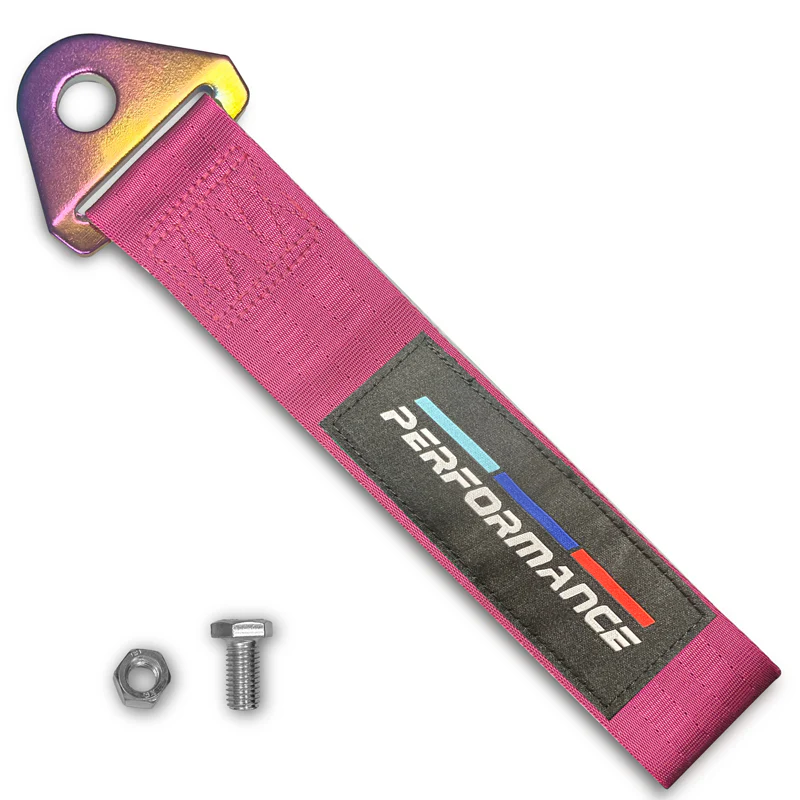 PERFORMANCE RACING Drift Rally Sports NEO CHROME HIGH STRENGTH Pink Tow Strap for Front / Rear Bumper - Image 2