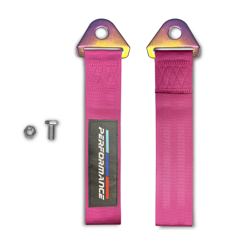 PERFORMANCE RACING Drift Rally Sports NEO CHROME HIGH STRENGTH Pink Tow Strap for Front / Rear Bumper - Image 4