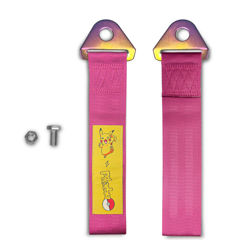 PIKACHU RACING Drift Rally Sports NEO CHROME HIGH STRENGTH Pink Tow Strap for Front / Rear Bumper - Image 2