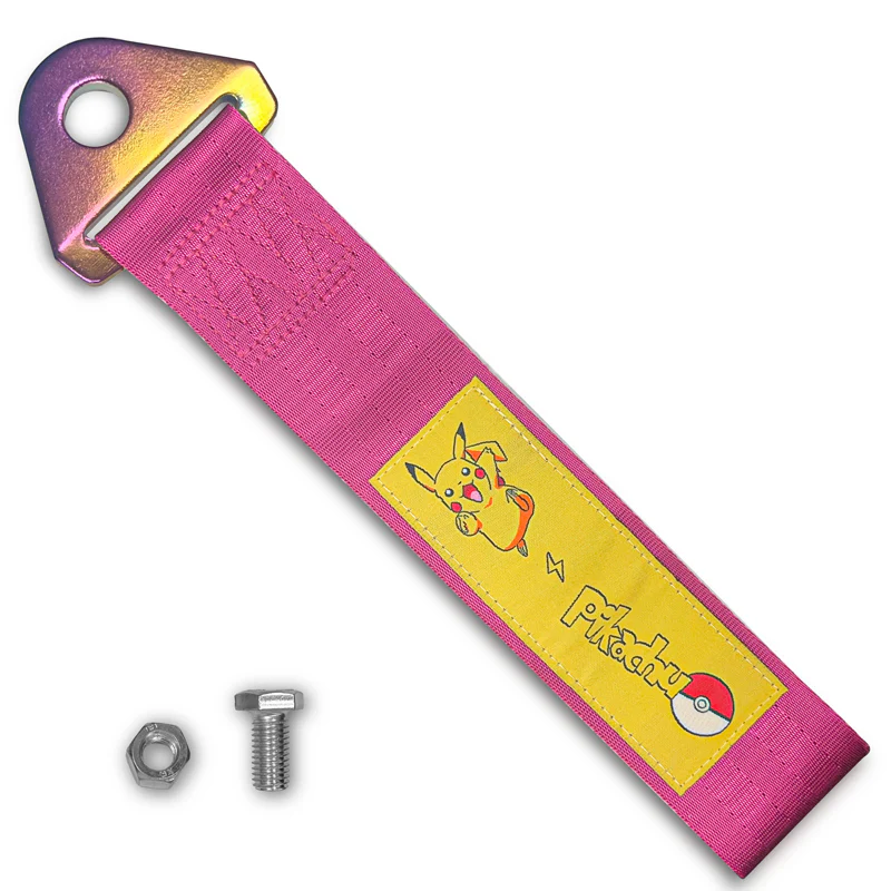 PIKACHU RACING Drift Rally Sports NEO CHROME HIGH STRENGTH Pink Tow Strap for Front / Rear Bumper - Image 3