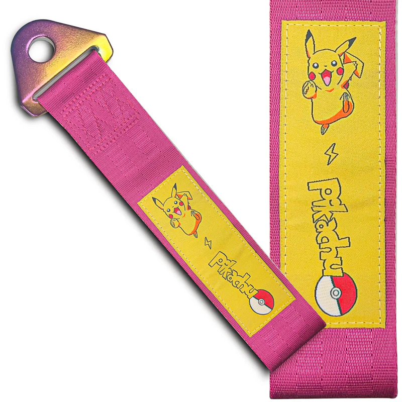 PIKACHU RACING Drift Rally Sports NEO CHROME HIGH STRENGTH Pink Tow Strap for Front / Rear Bumper - Image 6