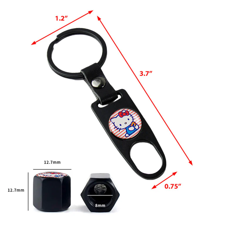 Pink Hello Kitty Car Wheel Tire Valves Dust Stem Air Caps Keychain Emblem KEY FOB Set - US SELLER - Image 3