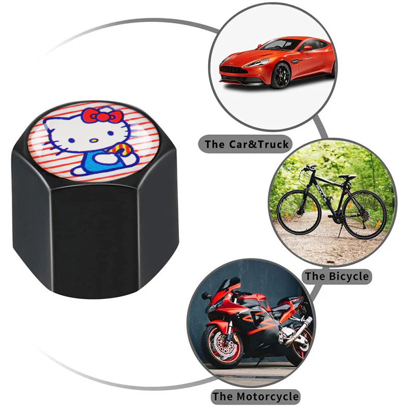 Pink Hello Kitty Car Wheel Tire Valves Dust Stem Air Caps Keychain Emblem KEY FOB Set - US SELLER - Image 4