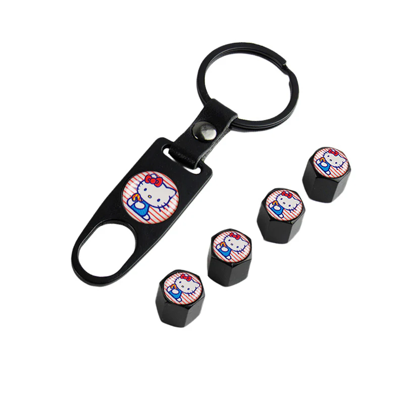 Pink Hello Kitty Car Wheel Tire Valves Dust Stem Air Caps Keychain Emblem KEY FOB Set - US SELLER - Image 5