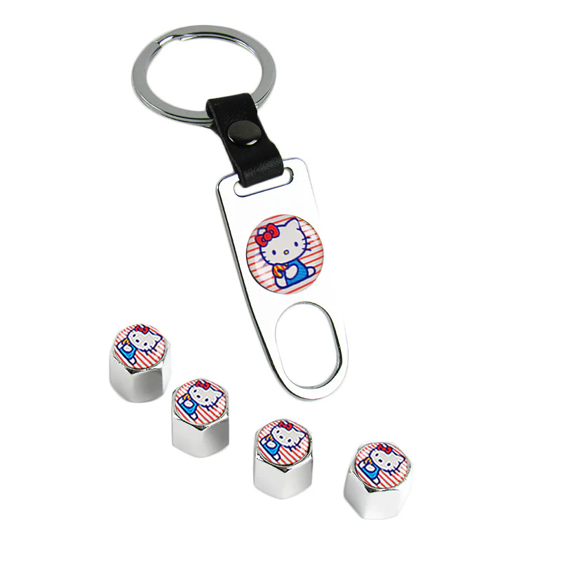 Pink Hello Kitty Car Wheel Tire Valves Dust Stem Air Caps Keychain Emblem KEY FOB Silver Set - US SELLER - Image 6