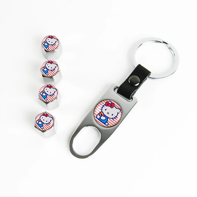 Pink Hello Kitty Car Wheel Tire Valves Dust Stem Air Caps Keychain Emblem KEY FOB Silver Set - US SELLER - Image 7