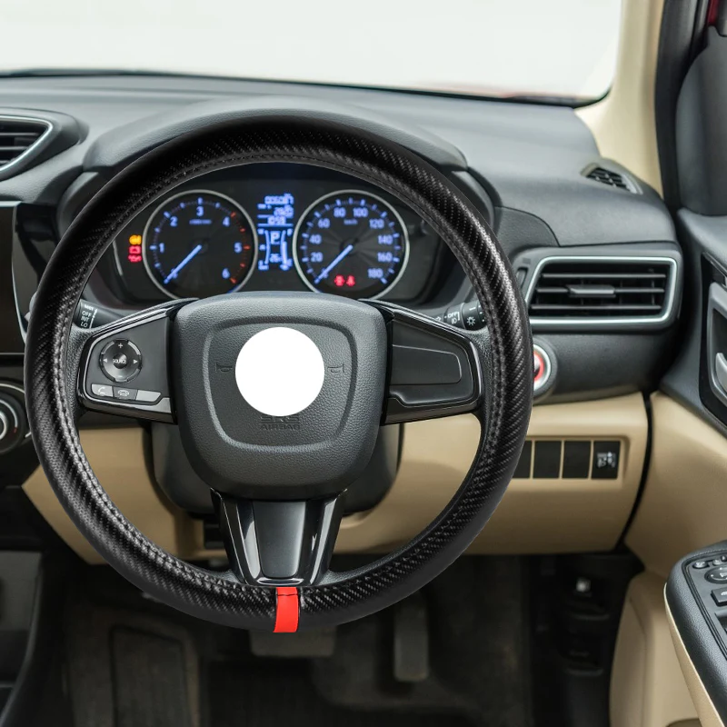 PONTIAC Set of Car 15" Steering Wheel Cover Carbon Fiber Style Leather with Seat Belt Covers - Image 6
