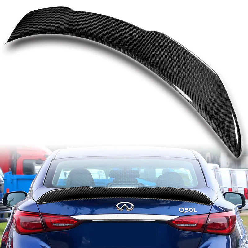 PSM-Style Rear Trunk Lip Duckbill Spoiler Wing For 2014-2022 Infiniti Q50 4-DR / Sedan -Real Carbon Fiber - Image 5