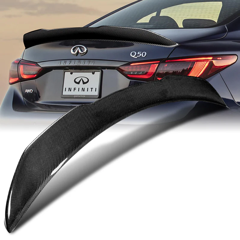 PSM-Style Rear Trunk Lip Duckbill Spoiler Wing For 2014-2022 Infiniti Q50 4-DR / Sedan -Real Carbon Fiber - Image 7