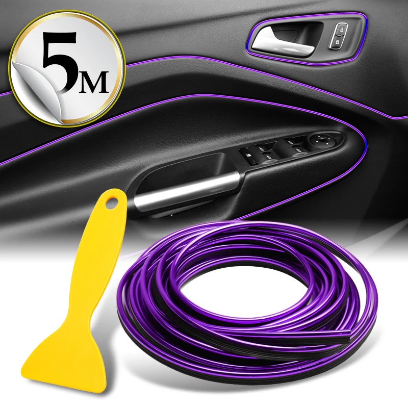 Purple 16.4 ft Interior Edge Gap Line Moulding Trim Molding Strip & Magenta Fuchsia Pink Rim Protector Set Auto Car Décor - Image 4