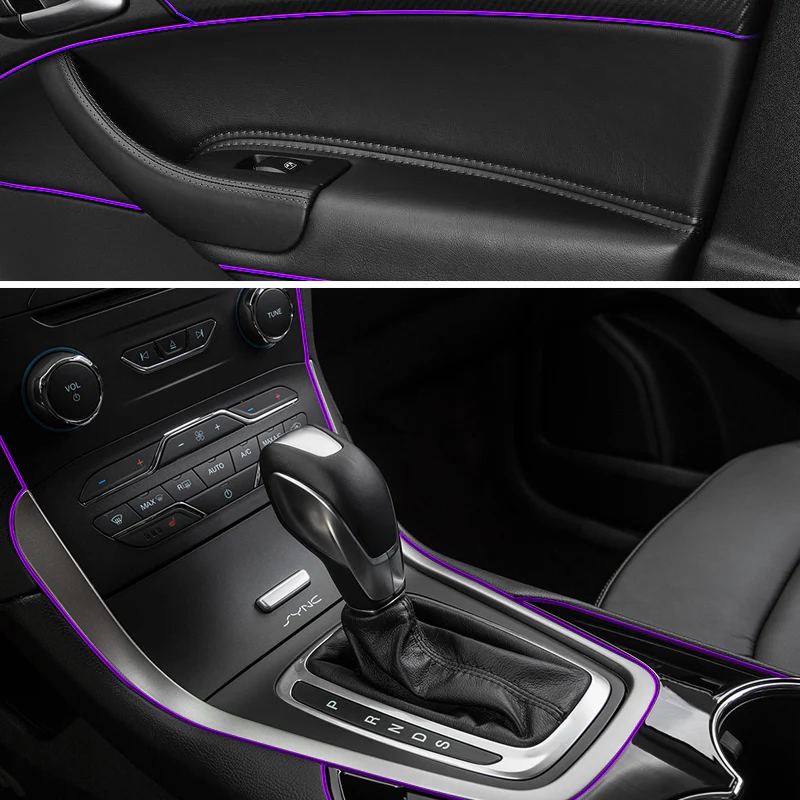 Purple 16.4 ft Interior Edge Gap Line Moulding Trim Molding Strip & Magenta Fuchsia Pink Rim Protector Set Auto Car Décor - Image 7
