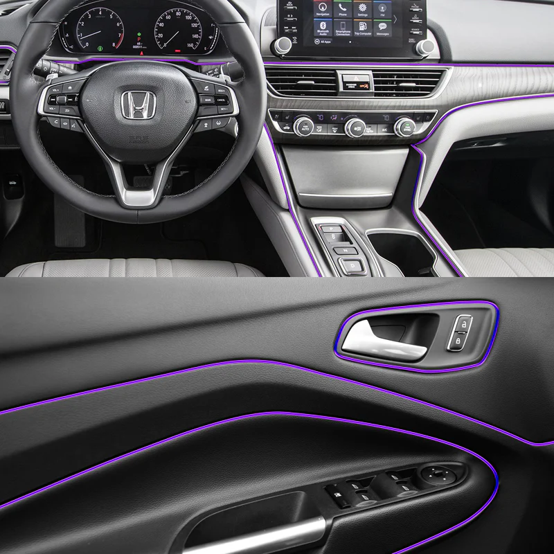 Purple 32.8 ft Interior Edge Gap Line Moulding Trim Molding Strip & Black Rim Protector Set Auto Car Décor - Image 3