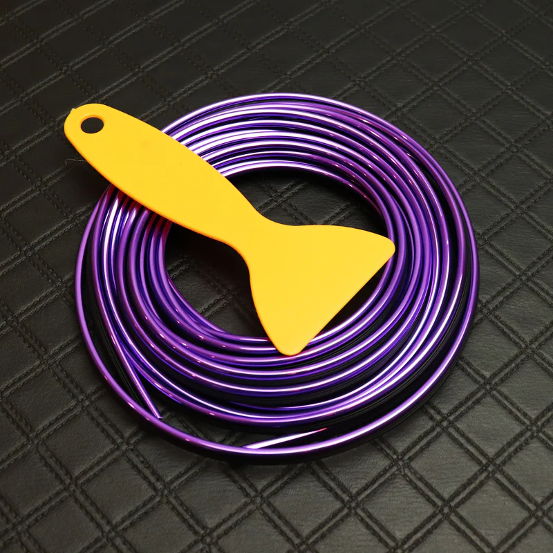 Purple 32.8 ft Interior Edge Gap Line Moulding Trim Molding Strip & Black Rim Protector Set Auto Car Décor - Image 7
