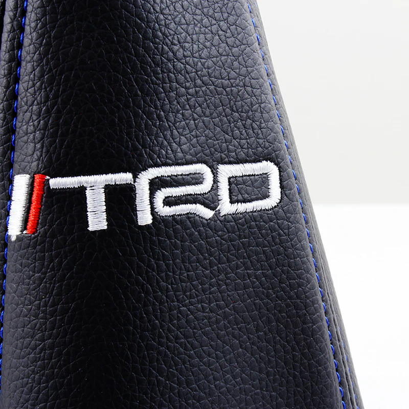 Toyota TRD Black PVC Leather Shifter Boot Cover with Blue Stitches - Image 2