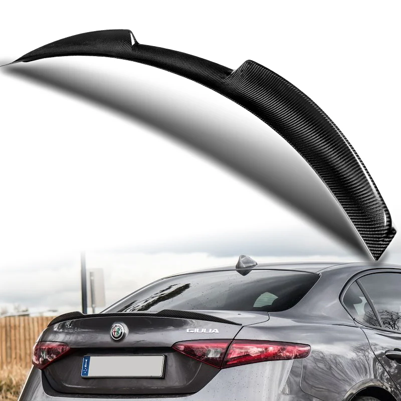 Quadrifoglio Style Rear Trunk Lip Spoiler Wing For 2017-2023 Alfa Romeo Giulia -Real Carbon Fiber - Image 5