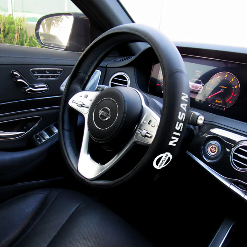 New Faux Quality Leather For NISSAN Black 15" Diameter Car Auto Steering Wheel Cover X1 - Image 4