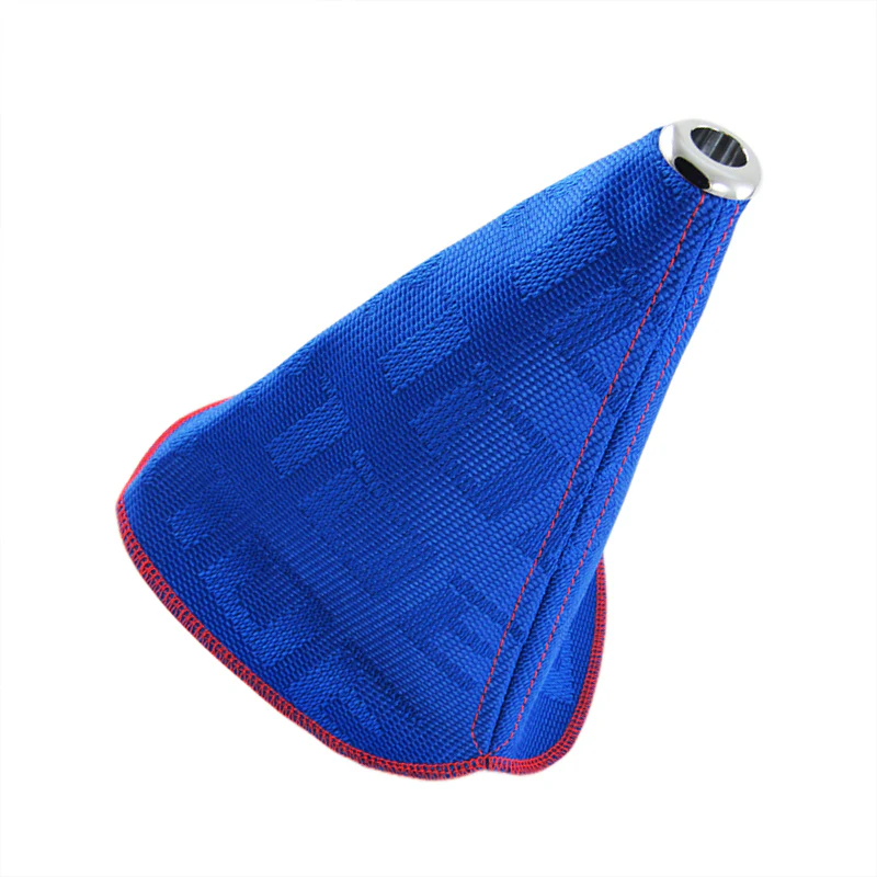 Racing Hyper Fabric shift knob Shifter Boot Cover Red Stitches Bride Chrome Top - Image 5