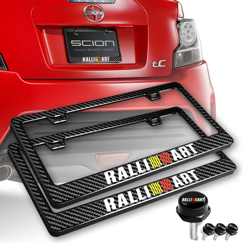 Ralliart 100% Real Carbon Fiber License Plate Frame 2 pcs with Caps Bolts & Screws SET - Image 4