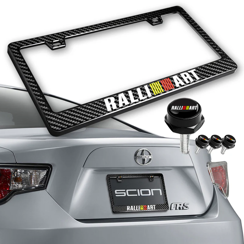 Ralliart 100% Real Carbon Fiber License Plate Frame 2 pcs with Caps Bolts & Screws SET - Image 6