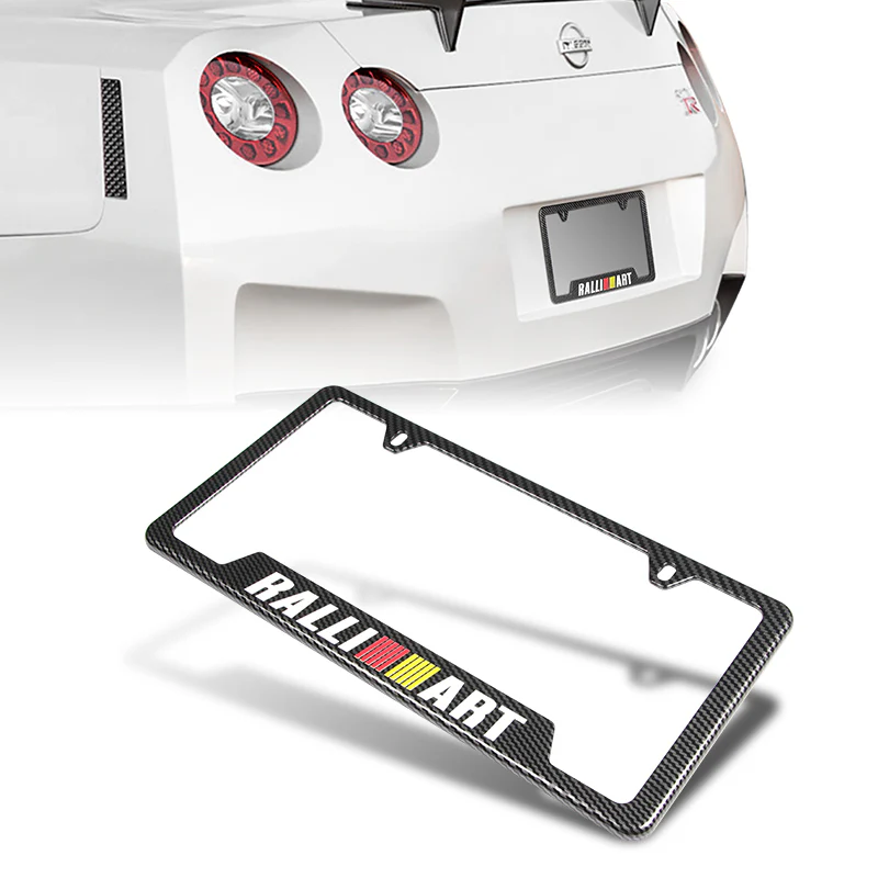 Ralliart 2 pcs Carbon Fiber Look High Quality ABS License Plate Frames with Caps Bolt Screw Set - Image 2
