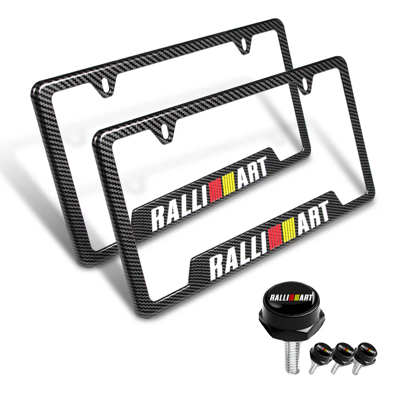 Ralliart 2 pcs Carbon Fiber Look High Quality ABS License Plate Frames with Caps Bolt Screw Set - Image 6