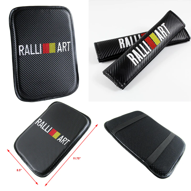 RALLIART Car Center Console Armrest Cushion Mat Pad Cover Stitched Embroidery Logo with Seat Belt Cover Set - Image 5