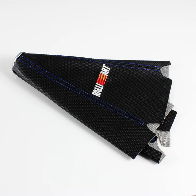 Mitsubishi Ralliart Blue Stitched Black Carbon Fiber Look PVC Shifter Boot Cover - Image 3