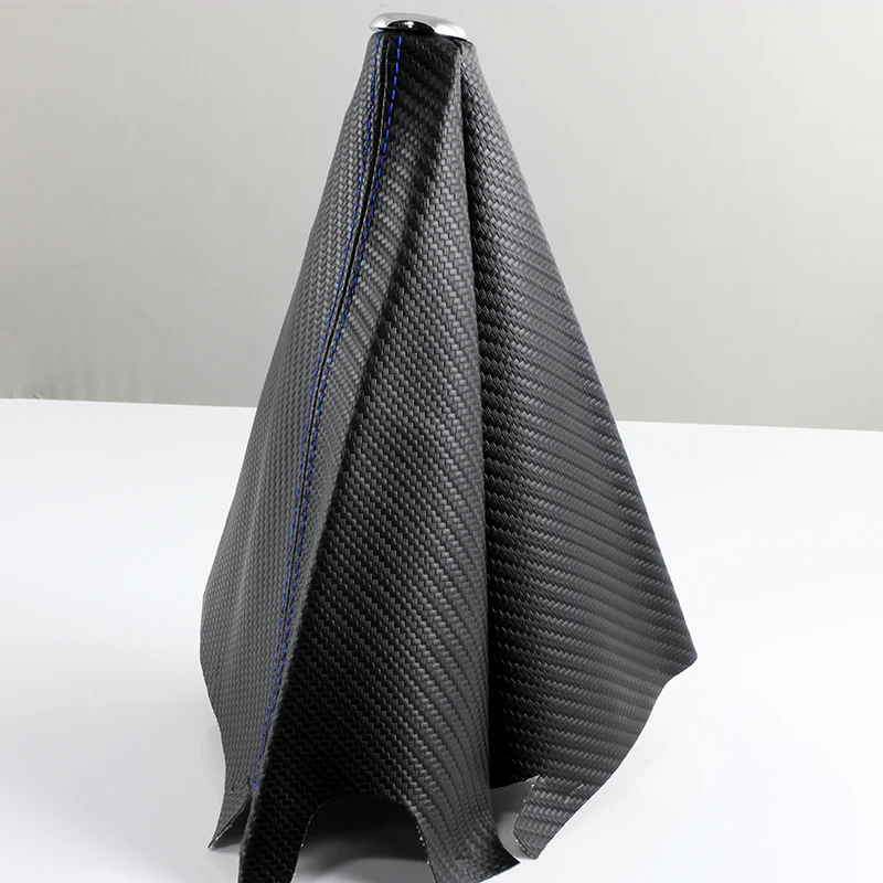 Mitsubishi Ralliart Blue Stitched Black Carbon Fiber Look PVC Shifter Boot Cover - Image 4