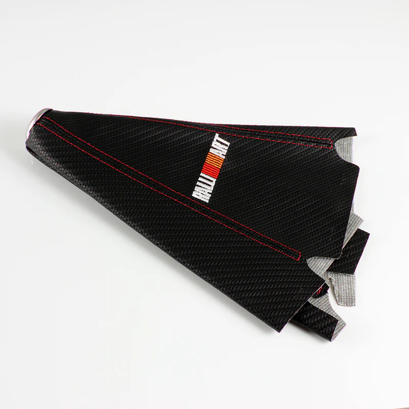 Mitsubishi Ralliart Red Stitched Black Carbon Fiber Look PVC Shifter Boot Cover - Image 3
