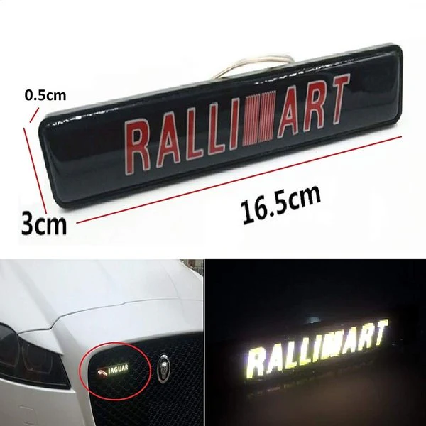 RALLIART LED Light Car Front Bumper Grille Badge Illuminated Emblem Luminescent Decal Sticker - Image 2