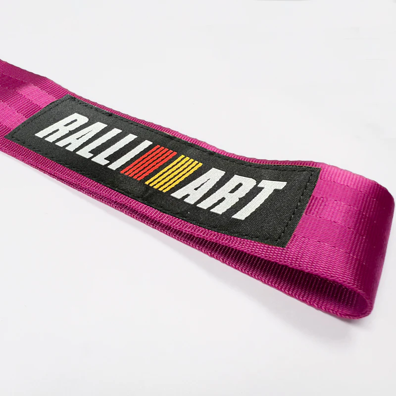 RALLIART MITSUBISHI RACING Drift Rally Sports NEO CHROME HIGH STRENGTH Pink Tow Strap for Front / Rear Bumper - Image 3